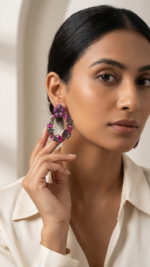 Rose Red Flower Wreath Drop Earrings - Image 2