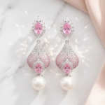Pink Long Drop Silver Plated Jewelry 