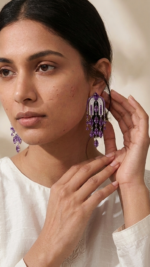 Vintage Shiny Purple Long Tassel Earrings - Image 4