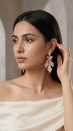 Petal Leaf Shaped Luxury Long Earrings - Image 5