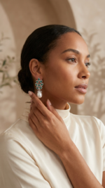 Light Blue Leaf Shape Long Earrings - Image 2