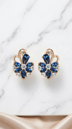 Blue Stone Petal Flower Earrings