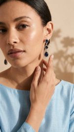 Navy Blue Drops Statement Earrings - Image 5