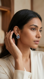 Blue Stone Petal Flower Earrings - Image 5