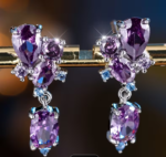 Oval Purple Sparkling Earrings - Image 2