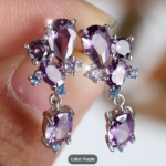 Oval Purple Sparkling Earrings - Image 4