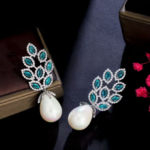 Light Blue Leaf Shape Long Earrings - Image 5