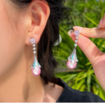 Long Pink Pearl Earrings - Image 2