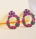 Rose Red Flower Wreath Drop Earrings - Image 4