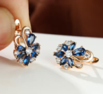 Blue Stone Petal Flower Earrings - Image 4